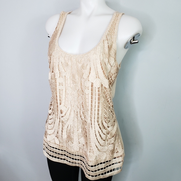 Express Tops - Express tank glittery crochet embroidered champagn